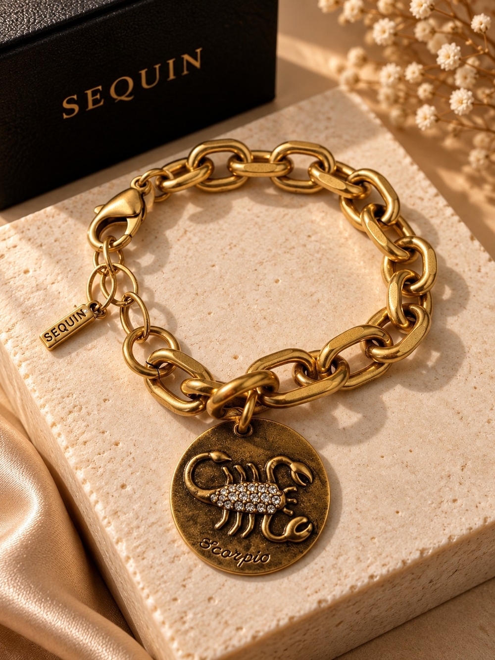Gold Scorpio Charm Chain Bracelet